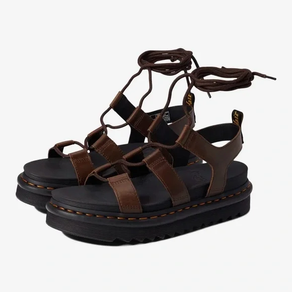 Dr. Martens Nartilla Brown Leather Platform Sandals - Picture 1 of 4